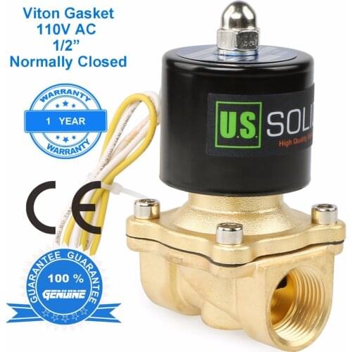 U.S. Solid 3/4" 110V AC Brass Electric Solenoid Valve for water, air, diesel, CE Certified