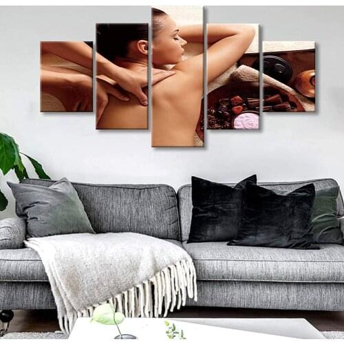 Unframed 5 Panel Yoga Spa Full Body Massage Salon Beauty Pictures Wall Art Home Decor Posters Canvas Paintings for Living Room