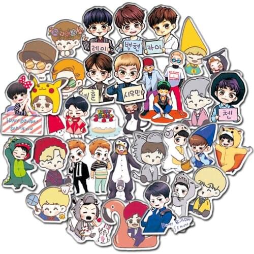 59pcs/Set Korea Kpop EXO Singer Lable Stickers For Luggage Gift Box Notebook Helmet Decal Computer Refrigerator Skateboard Trunk