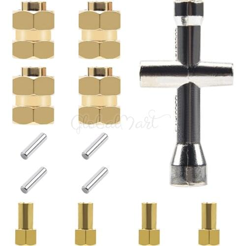 7mm Brass Extended Hex Wheel Hubs RC Wheel Spacers Brass Extended Combiner + Cross Wrench for AXIAL SCX24 90081 1/ 24 RC Crawler