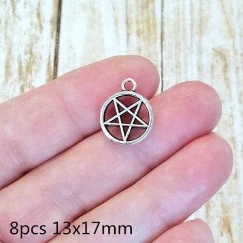 8~10pcs 13x17mm Small Pentacle Charms Antiuqe Bronze Silver Color Metal Alloy Pendant Accessories DIY Handmade Jewelry Making