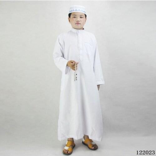 80-160cm Kids Boys Jubba Thobe Muslim Thobe Islamic Traditional Costumes Embroidery Dress Robe Gown Ramadan Prayer Clothing