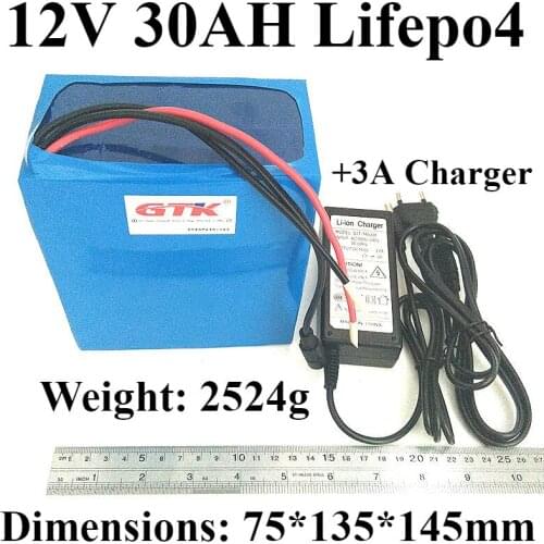 Lifepo4 12v 30ah 12.8v battery +3A Charger for 12V 360W Hernia lamp Rod box inverter Fish finder LED miner safety light Monitor