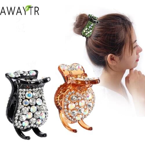 AWAYTR Korean Rhinestones Hair Clips Claws Crabs For Ponytail Hair Claw Clamps Crystals Hairpin Hair Accessories Headdress Bands