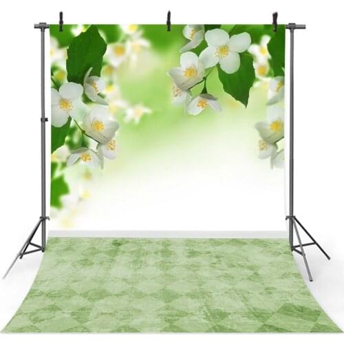 Spring Floral Photography Backdrop Photocall White Flowers Green Leaves Background Spring Natural Scenery Backdrops Green Carpet