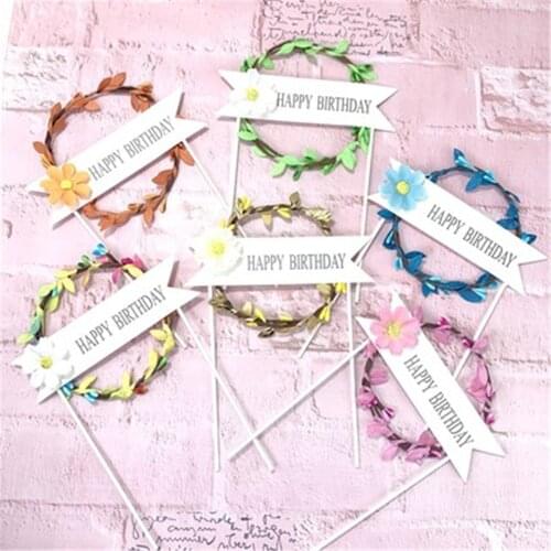 DIY Garland Wreath Cake Toppers Baking Decoration Happy Birthday Party Cake Decoration Birthday Wedding Surprise Supplies