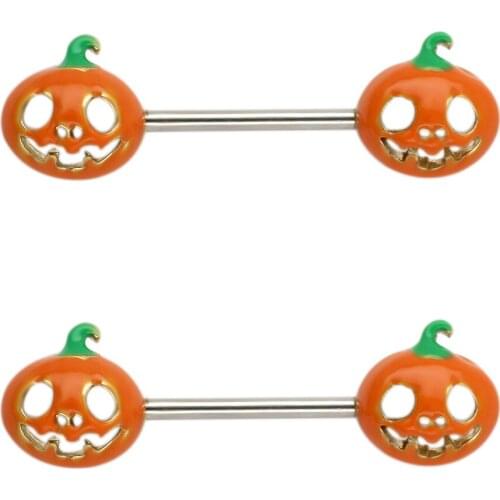 JHJT 2PCS Nipple Rings Pumpkin 316L Surgical Steel Shied Barbells Sexy Women Nipple Piercing Body Jewelry Ring 14G