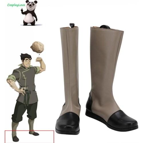 Avatar: The Last Airbender Bolin Brown Gray Shoes Cosplay Long Boots Leather Custom Made For Halloween