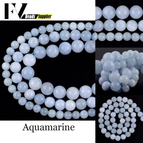 6 8 10mm Natural Gem Blue Chalcedony Aquamarines Angelites Beads Round Loose Spacer Stone Beads For Jewelry Making DIY Bracelet