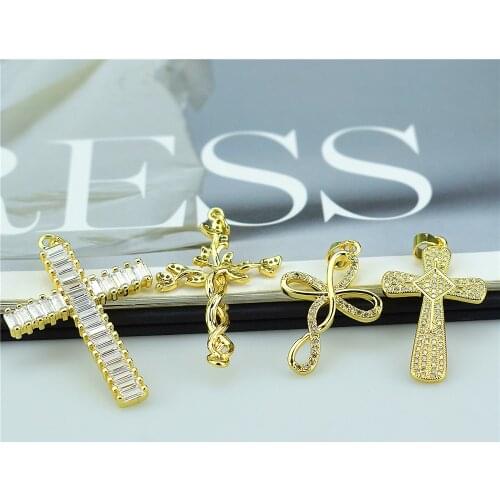 Cross Pendant Jewelry Christian Big Cross Gold Necklace Cross Charm Cubic Zirconia Jewelry Religious Belief Female Gift