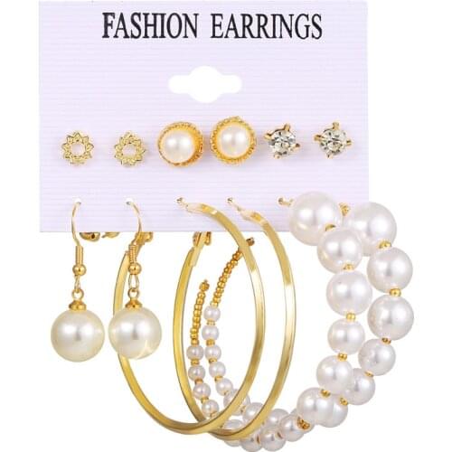 Fashion Pearl Earrings for Women Temperament Gold Geometric Circle Hoop Earrings Set Party Wedding Jewelry Gifts