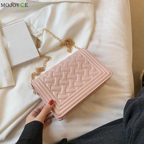 Fashion Women PU Embossed Woven Pattern Shoulder Casual Chain Messenger Bags Chain Design Luxury Hand Bag Female Travel