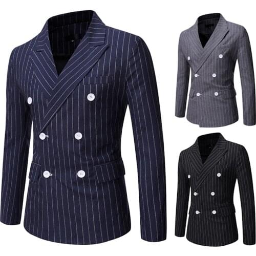 Blazer Men 2020 Spring and Autumn New Ashionable Casual Double-breasted Mens Stripes Lapel Slim Mens Blazer Jacket
