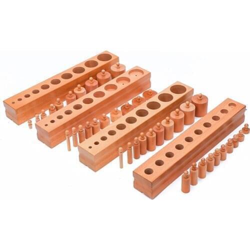 4pcs Cylinder Blocks Wooden Montessori Toys Early Sensorial Materials Preschool Early Educational Toys