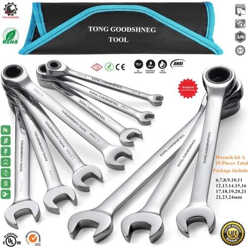 19Size Ratcheting Combination Wrench Set, Metric,19pcs 6-24mm,Chrome Vanadium Steel,Hand Tools Socket Wrenches,Carrying Bag