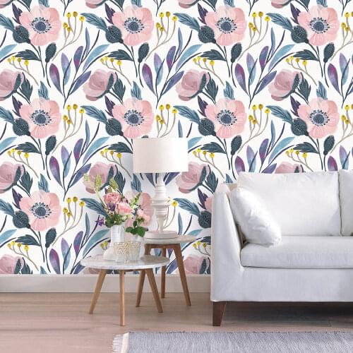 3M/Roll Watercolor Peony Floral Peel And Stick Wallpaper Removable Multi-Color Self Adhesive Paper For Bedroom Home Decorative