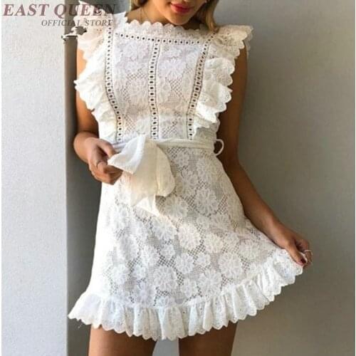 White Short Dresses Summer 2019 New Arrival Lace Up Pinafore Dress Flunce Belt Bow Casual Dresses For Women 2019 Vestido AA4862