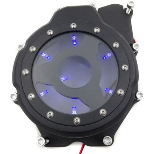 Aftermarket free shipping motorcycle accessories Bule LED Engine Stator cover see through for Yamaha YZF-R6 2006-2013 Black left