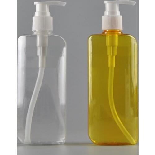 Transparent Yellow 250ml X 25 Lotion Pump Shampoo Flat Bottle Empty Empty Lotion Pump Bottles For Gel Soap Dispenser