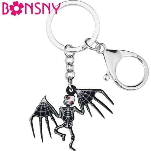 BONSNY Halloween Acrylic Black Skeleton Skull Demon Bat Earrings Fashion Drop Dangle Magic Gifts Jewelry For Women Girls Teens