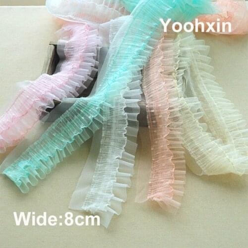 8CM Wide New Embroidery Lace flower tulle lace fabric trim ribbon DIY sewing Ruffle applique collar dubai dress guipure decor