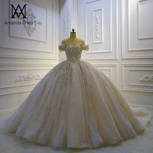 Vestidos de novia corte princesa Off Shoulder 3D Flowers Ball Gown Wedding Dress