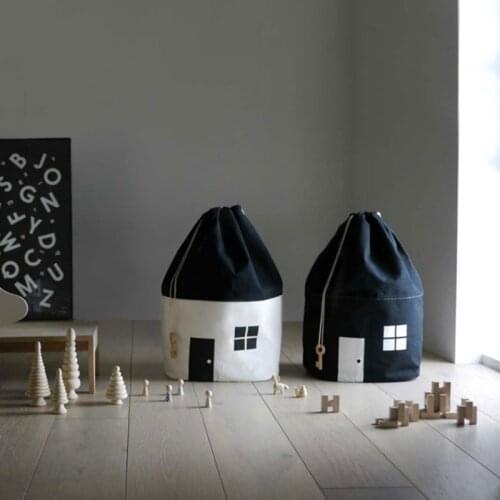 Room Decoration Large Capacity Cute House Storage Bag Children Kids Toy Baby Cotton Canvas Toys Beam Port Pouch Home Decor