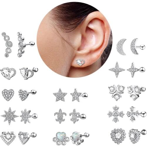 Ear Cartilage Helix Earring Piercings High Quality 16G 316L Steel CZ Daith Tragus Studs Piercing Labret Lip Women Man Jewelry