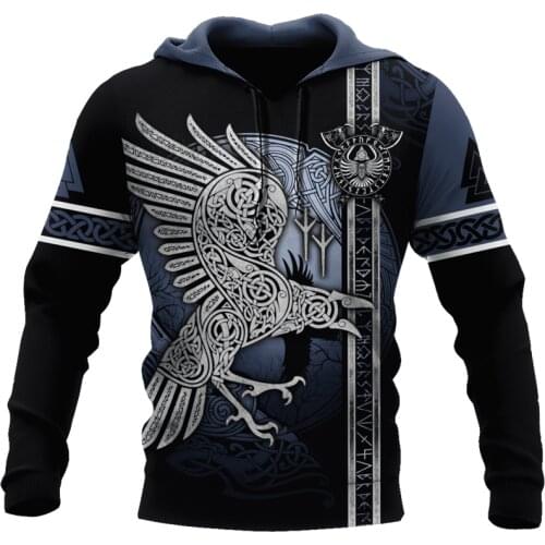 The most fashionable 3D printed Viking symbol tattoo crow hoodie / Harajuku casual Sweatshirt / Fashion Street hip hop Hoodie