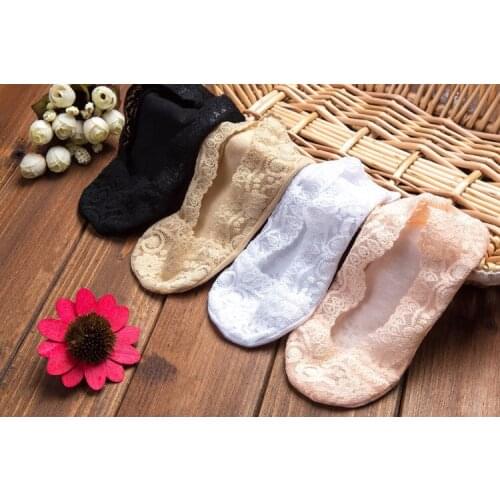 Women girl Silica Gel Lace Boat Socks Invisible Cotton Sole Non-slip Antiskid Slippers Anti-Slip Sock 4pair=8pcs ws74