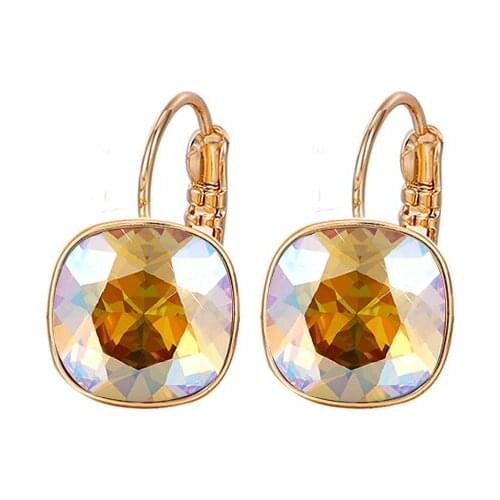 Small Square Studs Earings made with Austrian Crystal for Girls Party Fashion Rose Gold Color Women Hoops Earrings Bijoux Gift