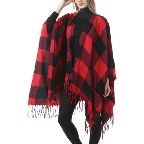 2021 Plaid Tassel Women Scarves Contrast Color Patchwork Retro Female Multi-purpose Shawl Scarf Faux Wool Vintage Scarves Wrap