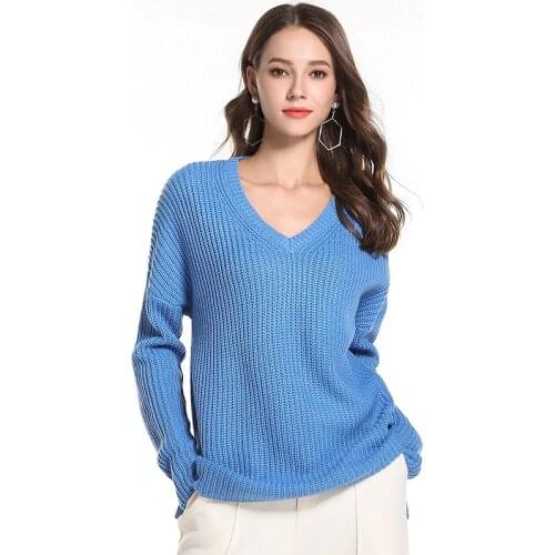 Plus Size 6 Colors Basic V-neck Solid Autumn Winter Sweater Women Female Knitted Sweater Long Sleeve Loose Pullover