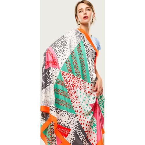 Bright Color Women Silk Head Scarf Large Smooth Print Foulard Neck Scarf Blanket Wrap Stole [3392]