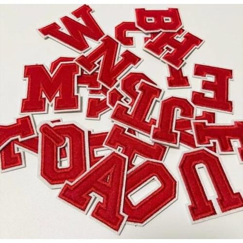 1Pcs Red Letters Iron On Patch Applique Diy Alphabet Embroidered Patches For Clothing Bags Sewing Name Badge Accessories