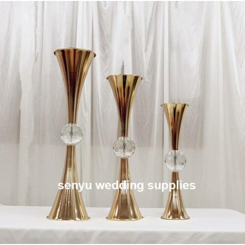 12pcs)wedding centerpiece acrylic crystal gold metal vase metal wedding flower stands for sale senyu0523