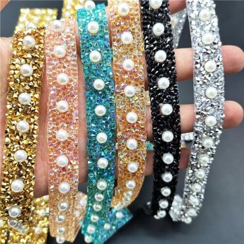 40CM Bling Crystal Ribbon Wrap Trim Rhinestone Cup Chain Pearl Crystal Chain DIY Wedding Cake Party Decoration