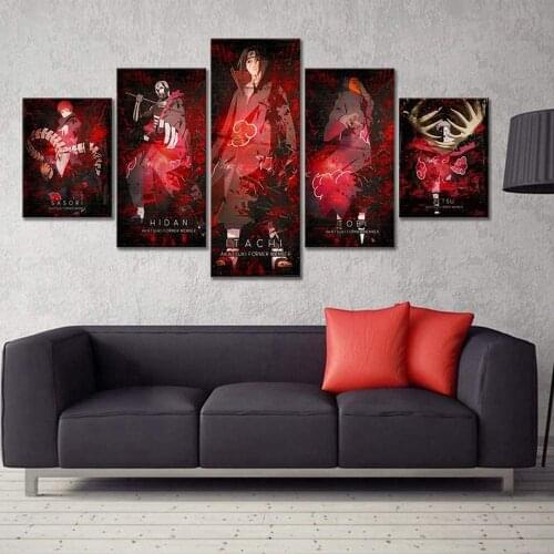 5 Piece Canvas Wall Art Anime Manga Figure Ninja Pictures Akatsuki Posters Living Room Decoration Bedroom Modern Image