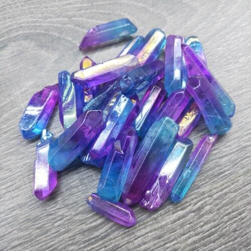 500g Electroplated Blue and purple Titanium Aura Lemurian Crystal Wand Point Healing Crystal Stone Natural Stones and Minerals