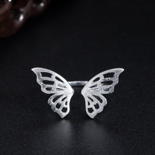 925 Silver Simple Ethnic Style Drawing Ring Womens Creative Design Hollow Butterfly Ring Fashion Accessories
