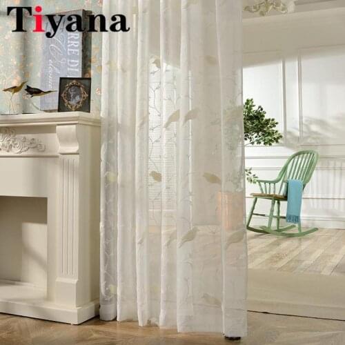 Rustic Style Embroidered Bird Curtains White Tulle for Balcony Living Room Sheer Curtains For Kitchen Door Window Drapes P004-15