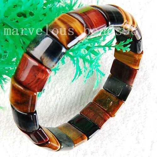 Free Shipping Fashion Jewelry A+ Multicolor Tiger Eye Beads Stretch Bracelet 7" E3537