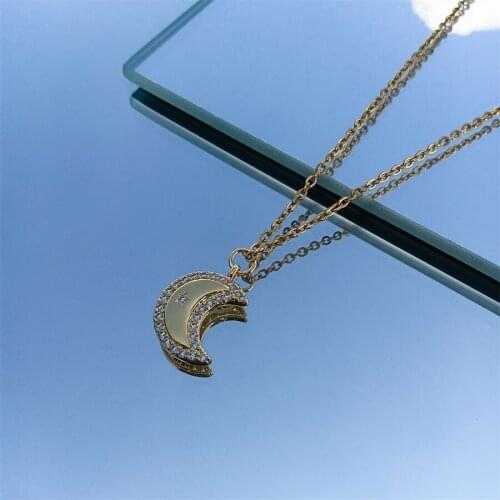 1PC Golden Star Pendant Necklace Fashion Womens Moon Necklace Jewelry Simple Zircon Gift