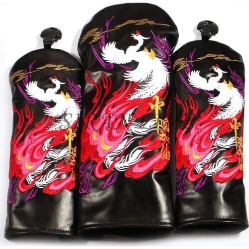 Golf Club Head Covers for Driver Cover Fairway Cover Hybrid Cover PU Leather Black Purple Phoenix Headcover