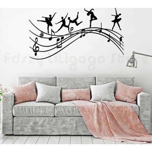 Kreatywny tancerzy baletowych nuty sylwetka naklejki ścienne naklejka dekoracja do sypialni dziewczęcej melodia baleriny H683