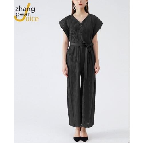 Elegant Women Jumpsuit Romper V Neck Sashes Wide Leg Solid Casual Jumpsuits Sleeveless Summer Jumpsuit