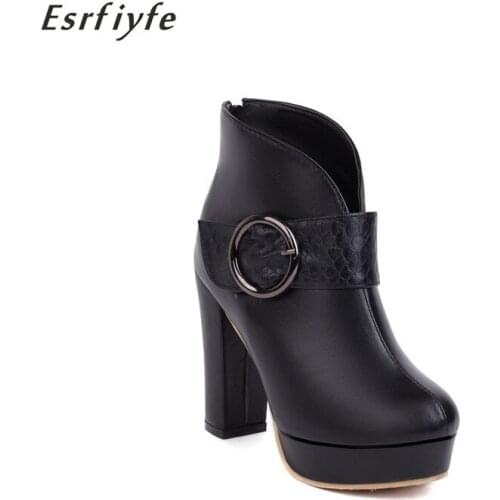 ESRFIYFE 2021 New Fashion Womens Ankle Boots Autumn Winter Boots Lady Party Shoes High Heel Platforms Botas Large Size 34-48