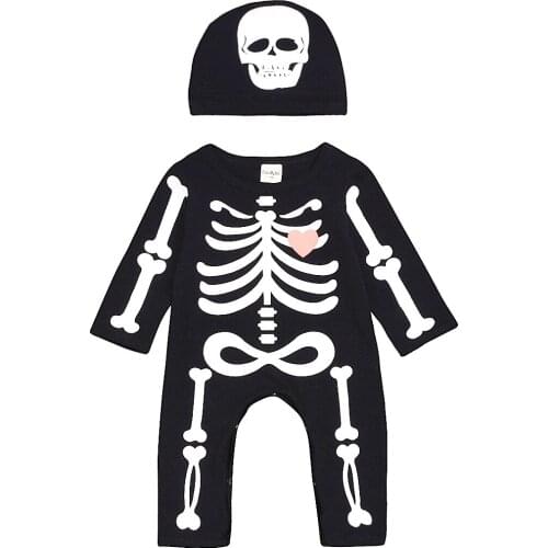 European and American Cosplay Party Long Sleeve Baby One-piece Halloween Skeleton Skeleton Childrens Two-Piece Set