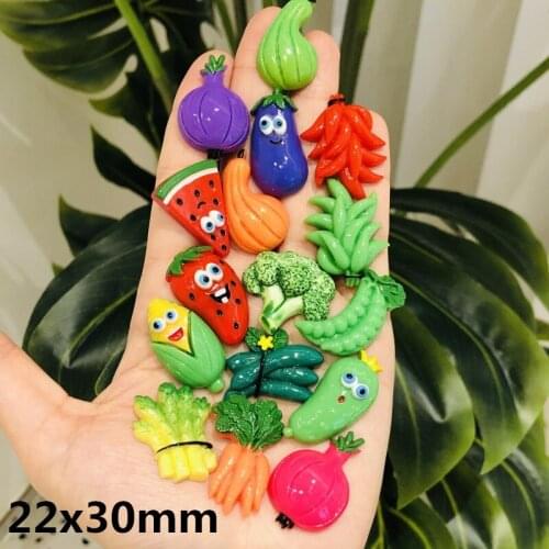 16pcs Mixed Vegetables Fruit Flat Back Figurine Resin Cabochons DIY Accessories Scrapbook Decor Home Craft