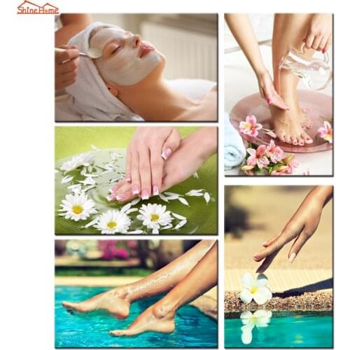 ShineHome-5 Pieces Canvas Print Wall Painting Spa Salon Massage Body Nail Skin Artwork 5 Panel Canvas Art Picture Poster Prints